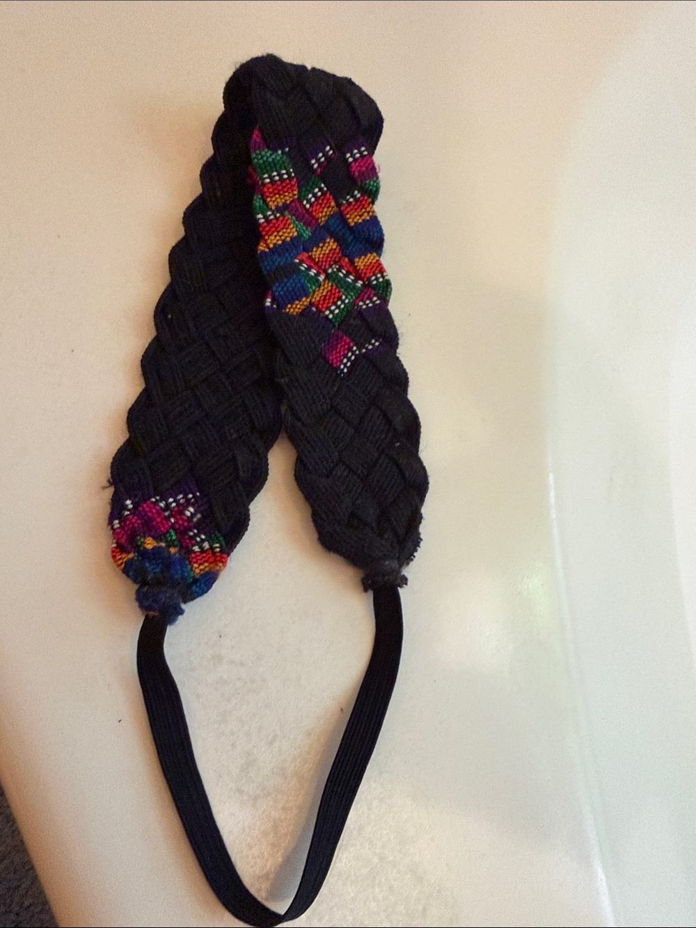 Black Braided Fabric Headband Multicolor Embroidery Hand Crafted in Guatemala